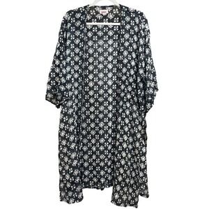 Bongo Womens Boho Kimono Cardigan Open Front Medium Black White Geometric Print